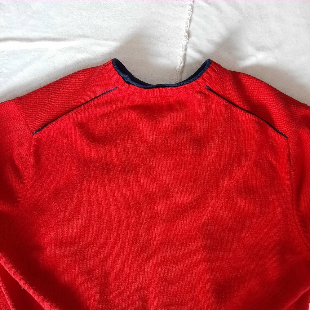 Tommy Hilfiger Chunky Red Sweater Flag Logo Mens Size Large Retro 90s - Picture 13 of 14